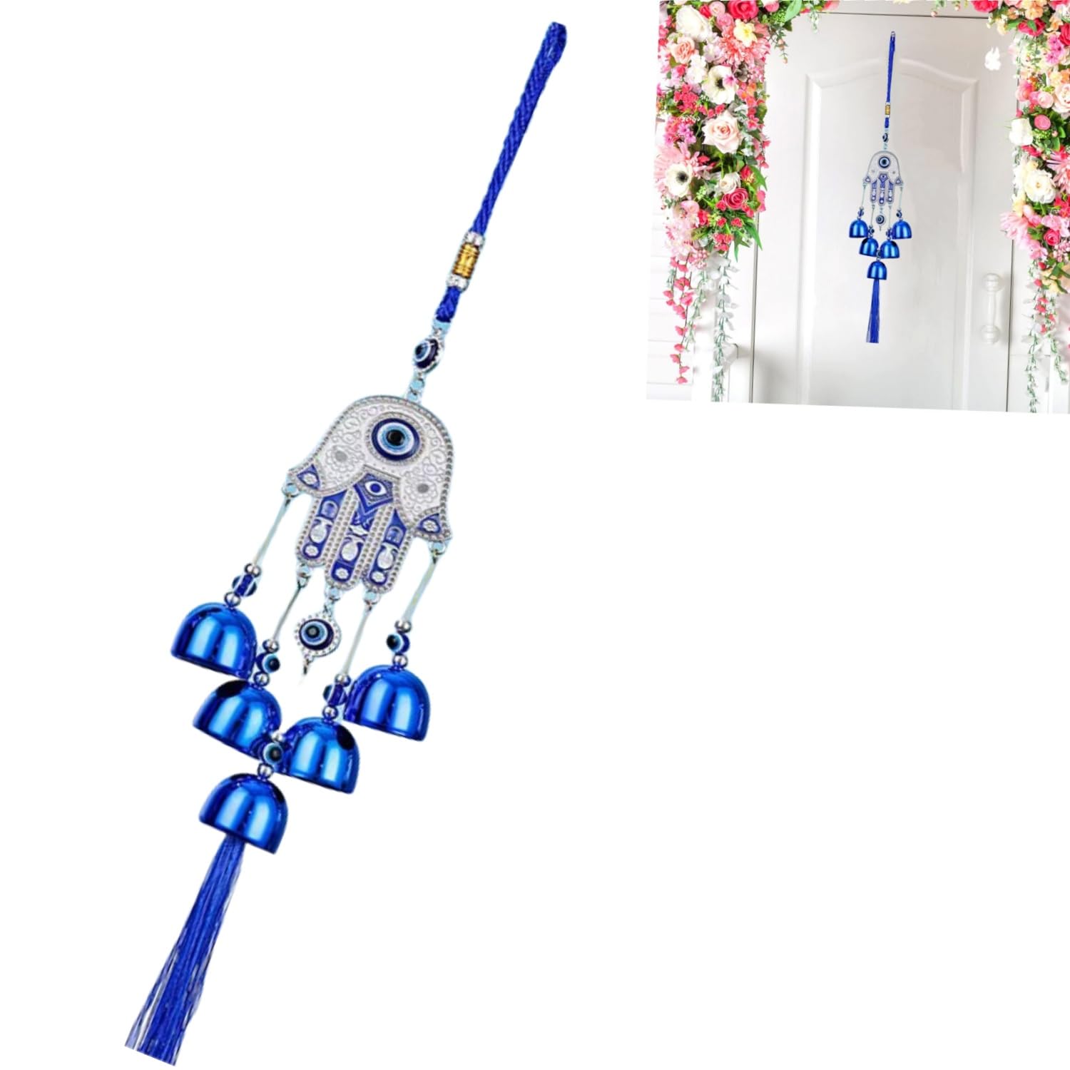Campanas de Viento,Campanillas de Viento de Ojo Azul Decoración Colgante de Mal de Ojo Azul Retro Feng Shui de Buena Suerte，para decoración del hogar,jardín,Regalo