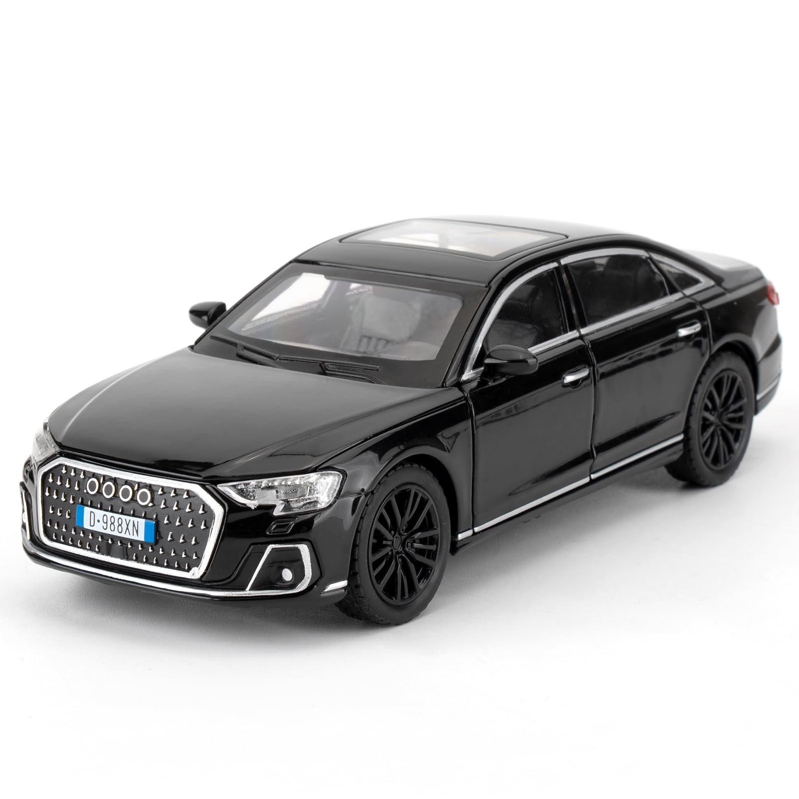 1/32 A8 Model Car with Sound and Light Function, Toy Vehicle with Pull Back Function, Children's Collectible Model Car, Gift for Kids (black