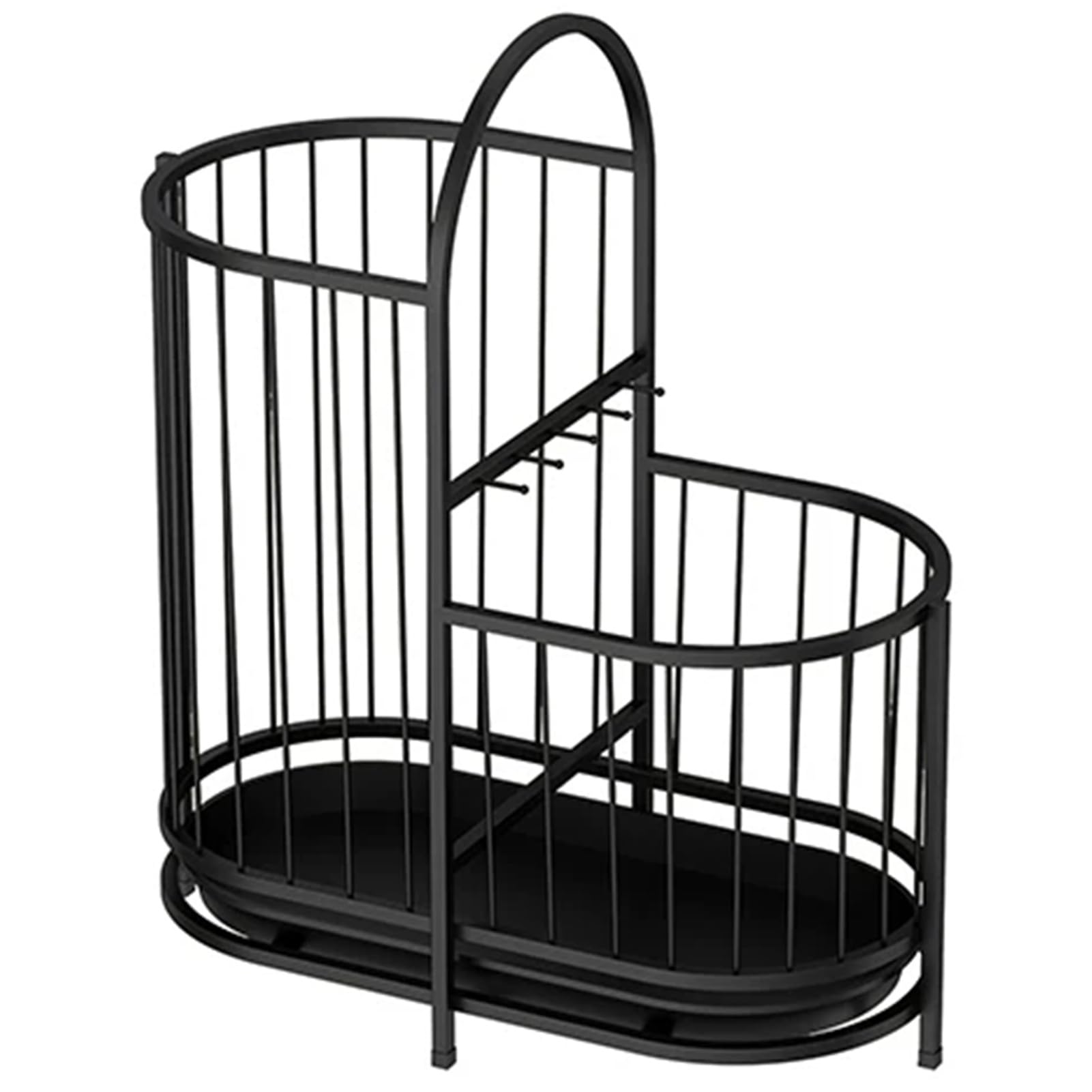 Porte-parapluie intérieur contre sol humide en métal noir avec bac