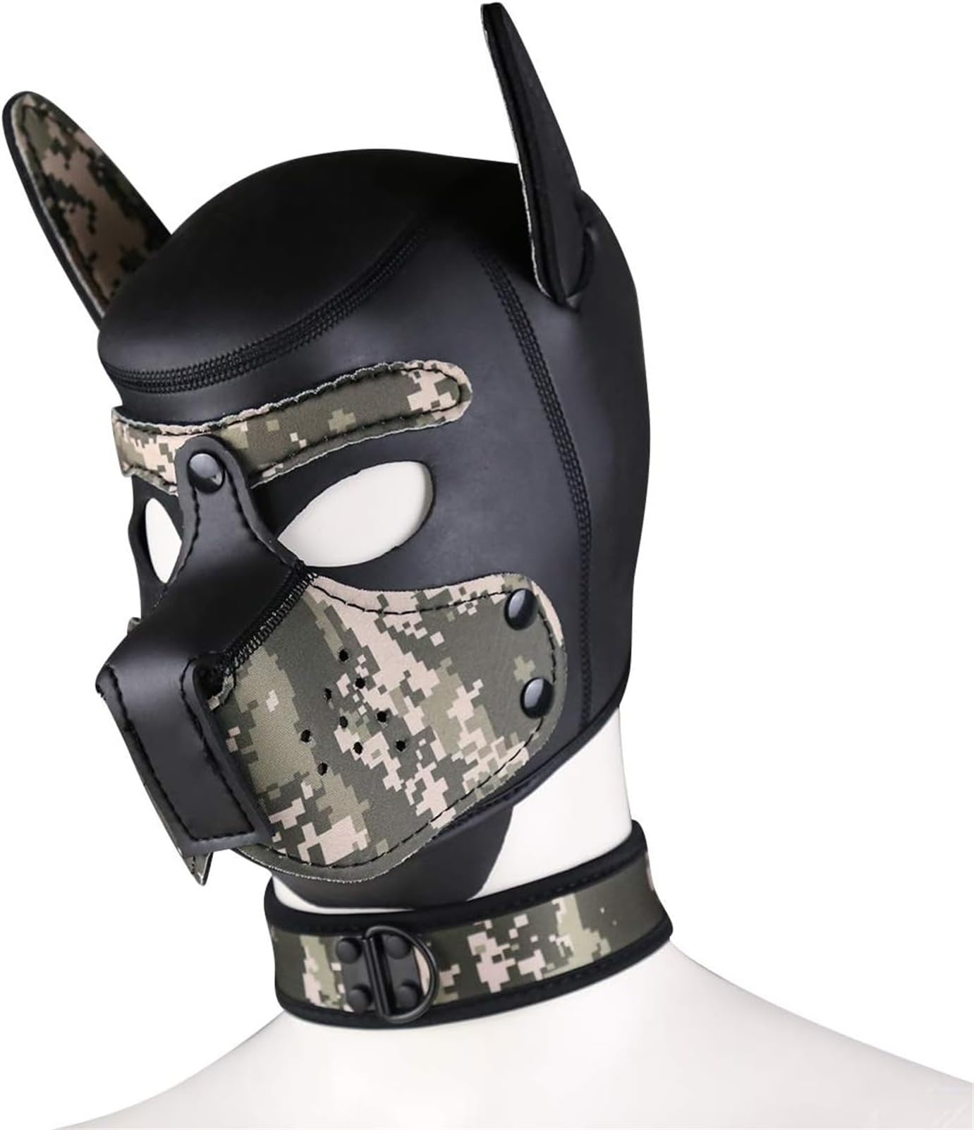 taxekoz Neoprene Puppy Hood Mask with Collar, Removable Cosplay Halloween Mask (Camo, L)
