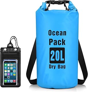 Dry Bag Waterproof 20L,Roll Top Dry Compression Bag Keeps Gear Dry with Waterproof Phone Pouch and Long Adjustable Shoulder Strap for Outdoor Water Sports,Boating,Kayaking,Rafting,Fishing