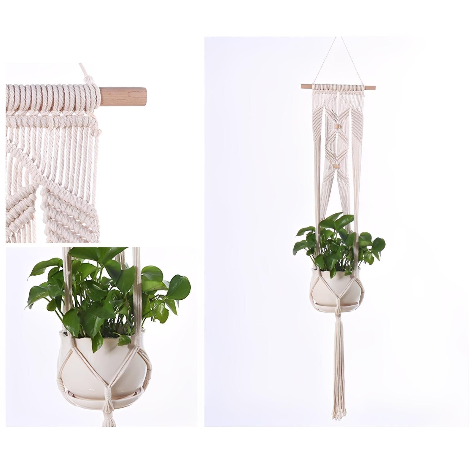 Lot de 2 suspensions pour plantes en macramé, 112 cm, pour intérieur et extérieur, kaki, décoration d'intérieur élégante pour plantes, accessoires de jardinage modernes