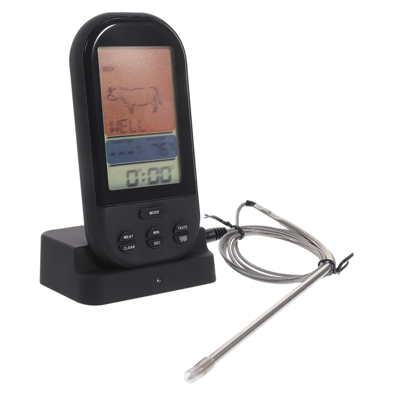 VALICLUD Kabelloses Digitales Grill und Bratenthermometer mit Fernüberwachung Backofenthermometer Großer Beleuchteter LCD Bildschirm Vorprogrammierte Garstufen Alarmfunktion für Bbq und