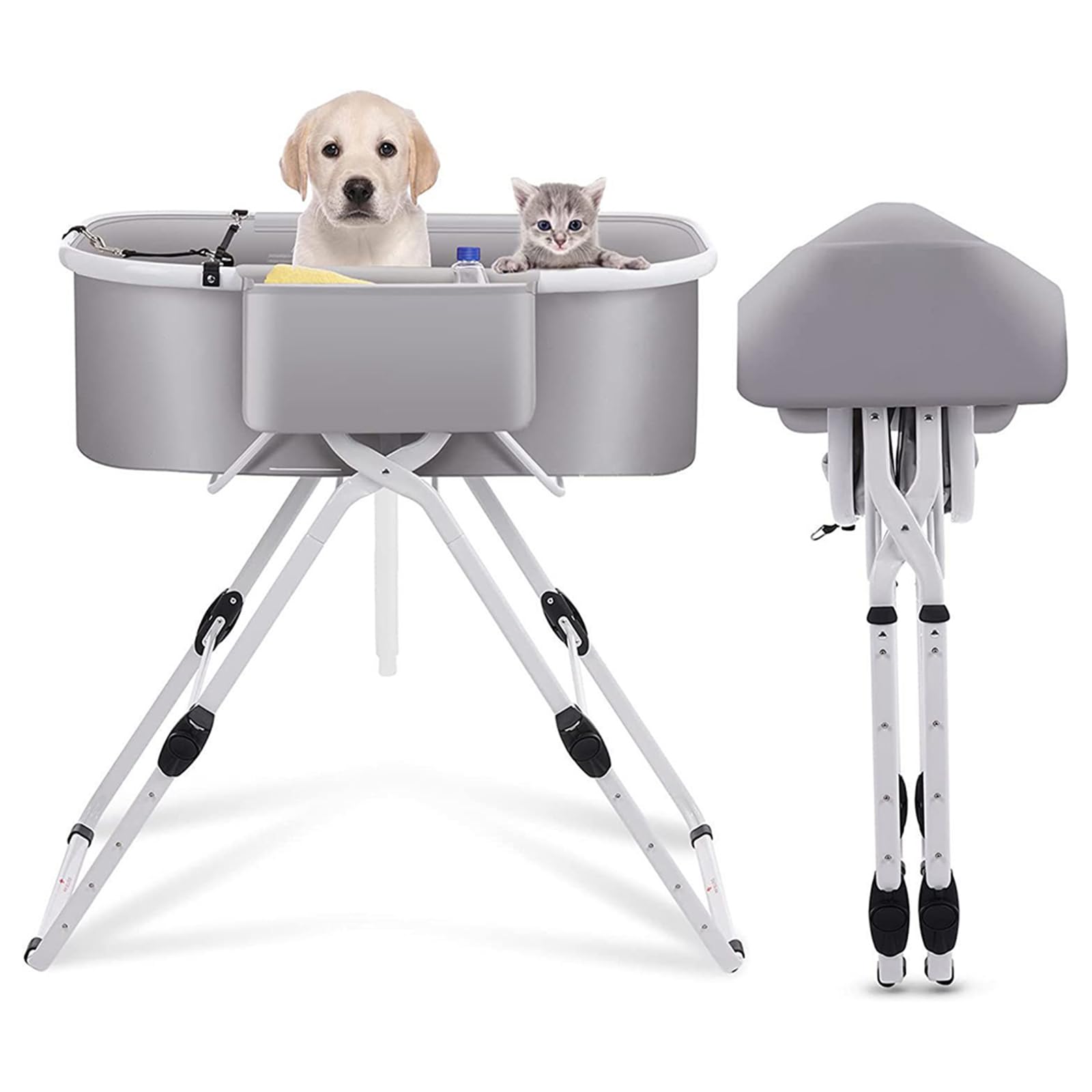 Baignoire portable pour chien 3 en 1 - Station de bain pliable pour chiens de petite et moyenne taille - Pour le bain, la douche et les soins - 5 niveaux réglables en hauteur