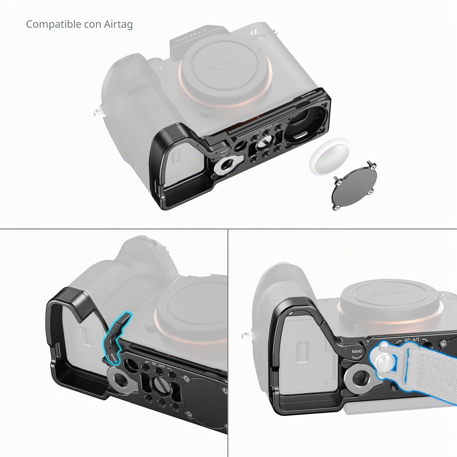 SMALLRIG Placa Base para Sony Alpha 7 V/7R V/7 IV/7S III/1/7R IV, con Ranura para AirTag, 98g Ligera, para Arca-Swiss, Roscas 1/4"-20, Diseño Ergonómico - 6033
