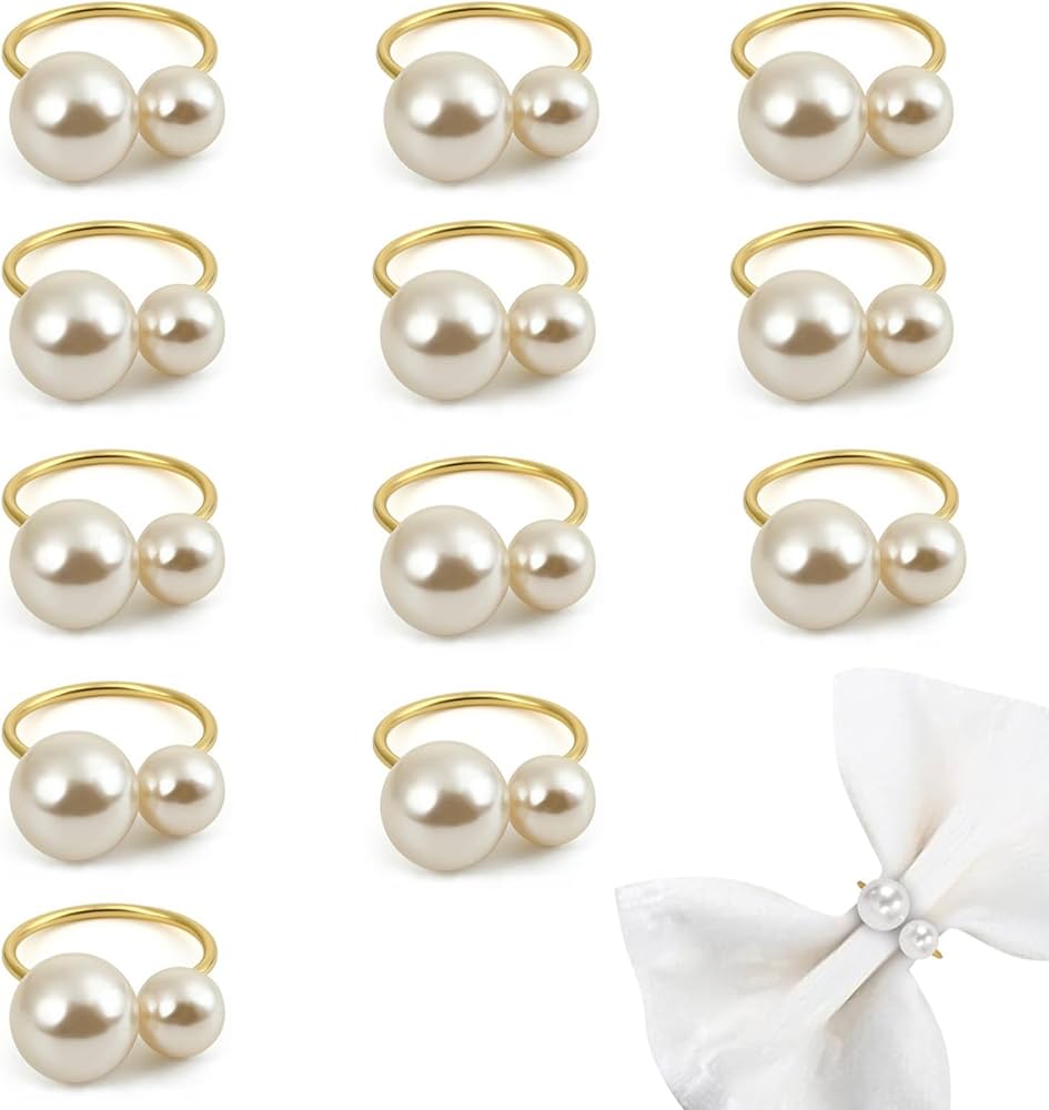 Set of 12 Elegant Pearl Stainless Steel Napkin Rings Napkin Ring Holders Modern Ring Holder Serviette Buckles Metallic Adornment for Table Settings Kitchen Dinner Party Wedding