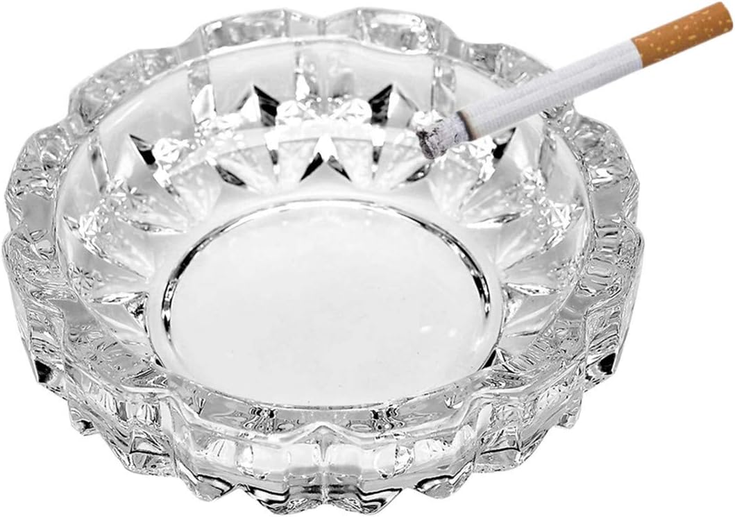 Round Heavy Duty Glass Smoking Ashtray for Indoor and Outdoor Home Office Tabletop Decoration 4.8" Diameter