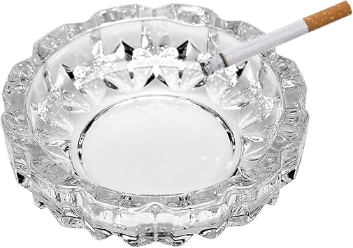 Round Heavy Duty Glass Smoking Ashtray for Indoor and Outdoor Home Office Tabletop Decoration 4.8" Diameter
