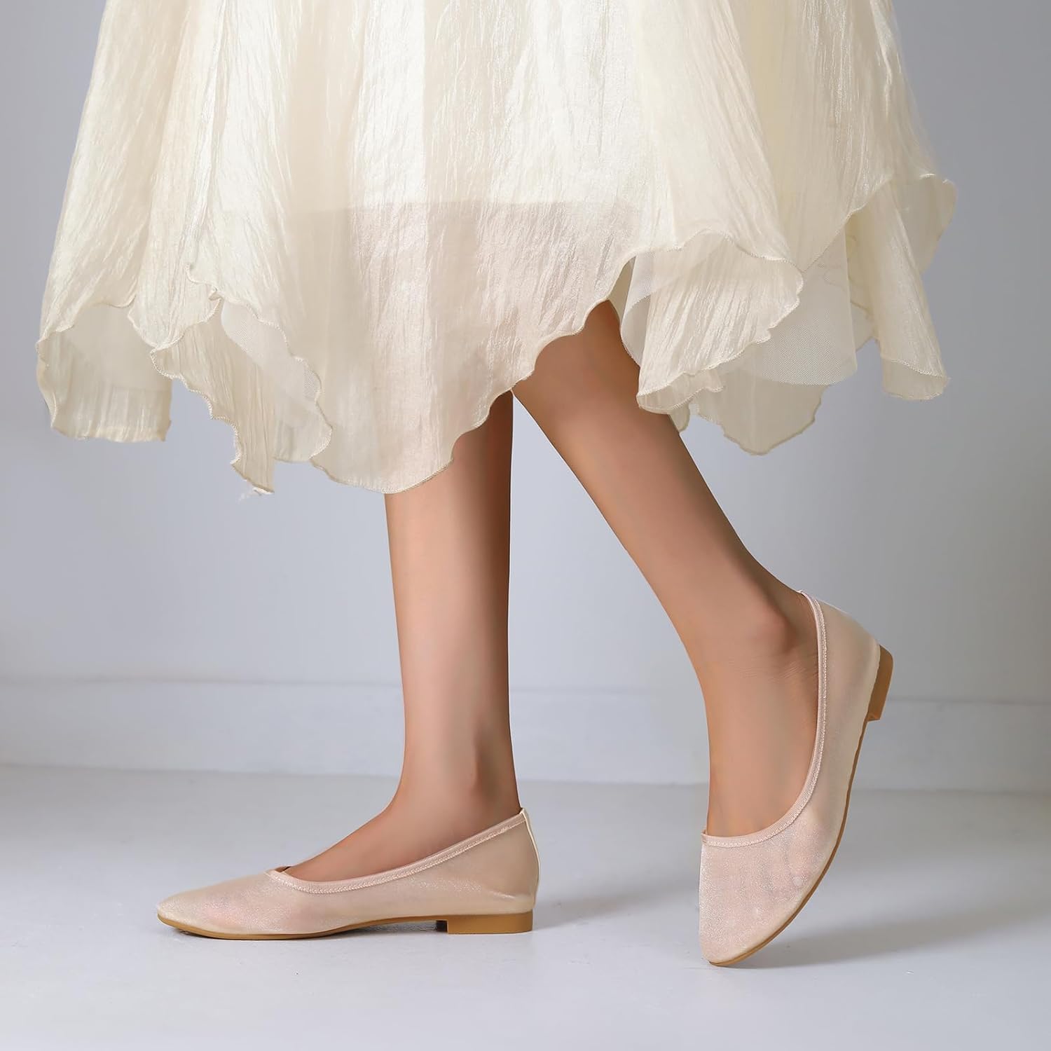 Mesh Ballet Flats for Women Round Toe Slip on Bling Casual Low Heel Comfortable Office Ballerina Flat Shoes