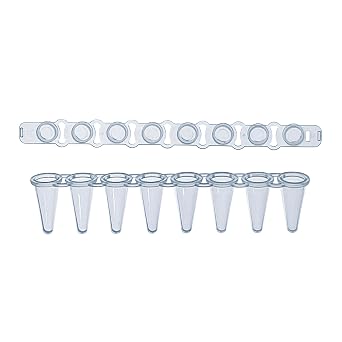 MUHWA 0.1ml 8-Strip PCR Tubes with Flat Caps, Thin Wall Tubes, Clear, 125 Strips