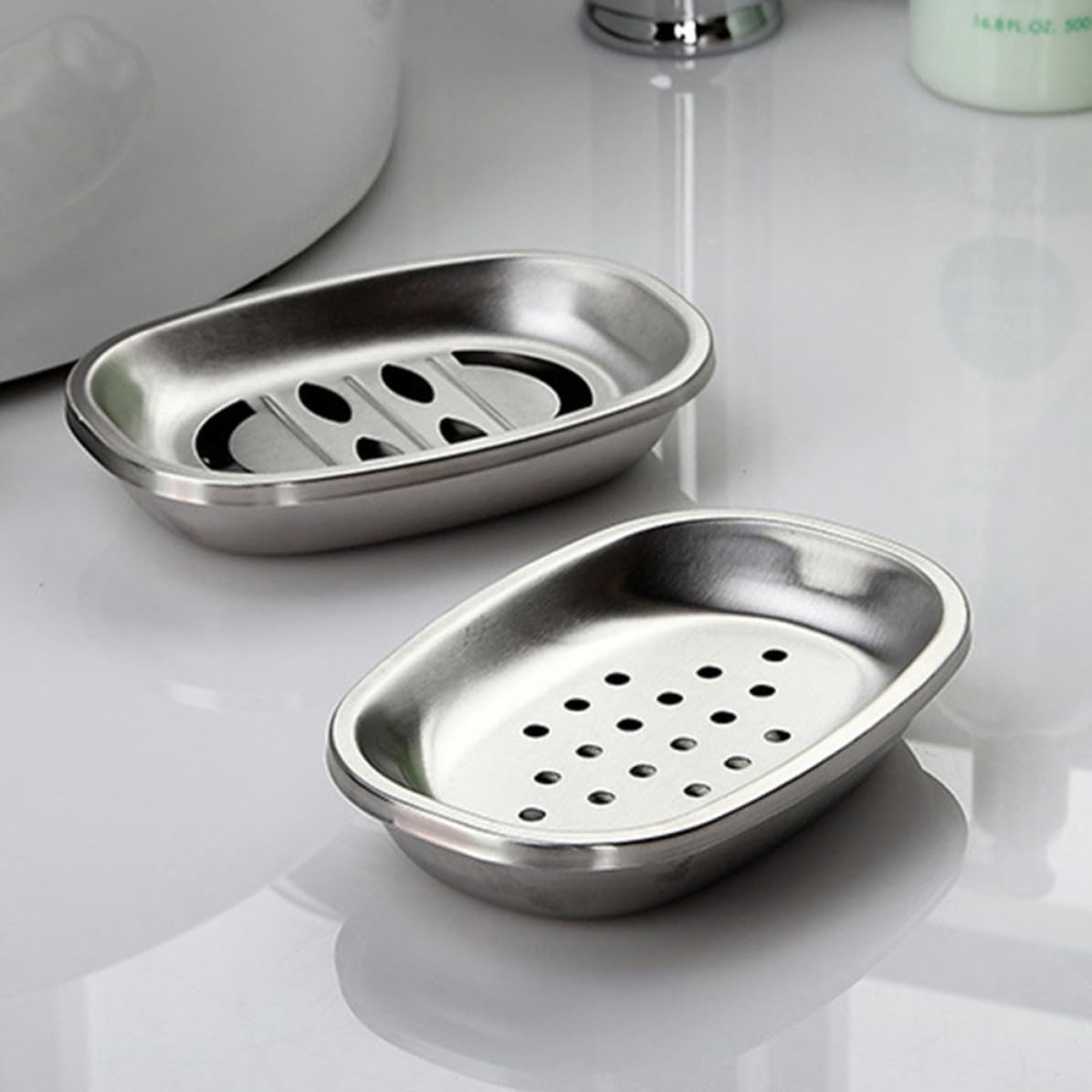 Gatuida Jaboneras de Acero Inoxidable 2piezas Doble Capa y Drenaje para Baño y Cocina, Bandeja Oval para Jabón Que Permite Secar y Prolongar Vida del Jabón