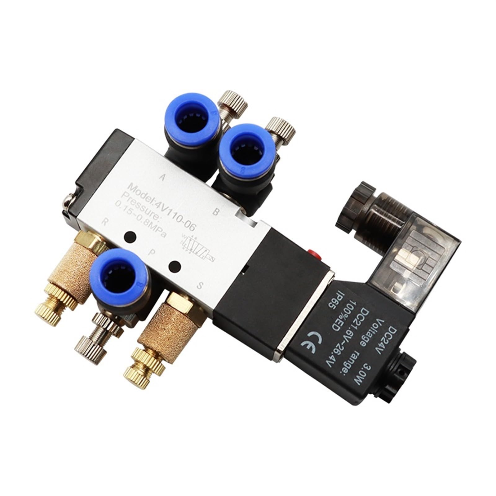 4V110-06 1/8 zawór elektromagnetyczny powietrza zawór pneumatyczny 5-drożny port 2 pozycje pneumatyczne elektryczne gazowe zawory magnetyczne DC12V 24V 110V 220V 1 szt. (4v110-06 Wire-sl8-01,AC220)