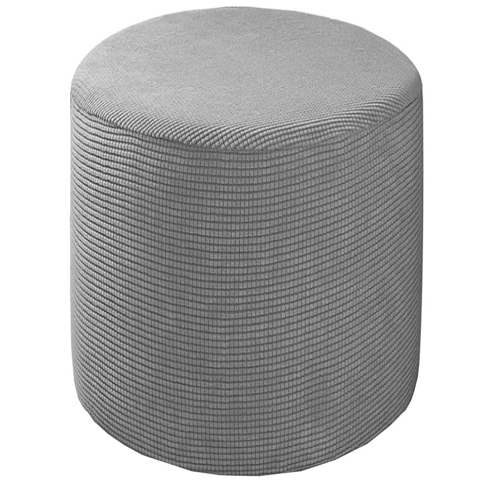 Round Ottoman Slipcover Cover Velvet Small/Large Footstool Protector Covers Stool Ottoman Covers Stretch with Elastic Bottom, Feature Textured Checked Fabric Machine Washable(#11,Diameter: 90cm)