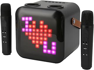 Karaoke Machine with 2 UHF Wireless Microphones, Portable Karaoke Speaker System with RGB LED Light, Support Type C, AUX, Bluetooth, TF Card, for Party Adults Kids