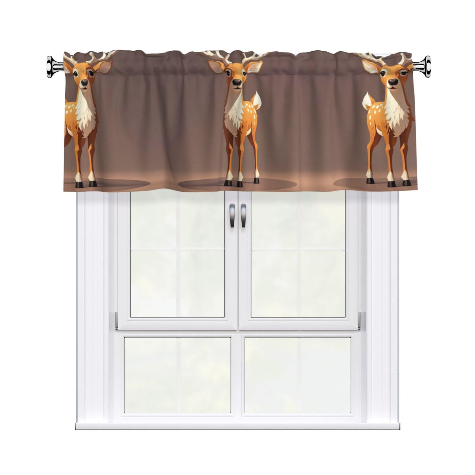 LMNGH Deer Curtain Valance for Windows,Kitchen Window Curtains Blackout Drapes Window Treatments Decorative Rod Pocket Short Curtain for Living Room Bedroom,54" W x 18" L