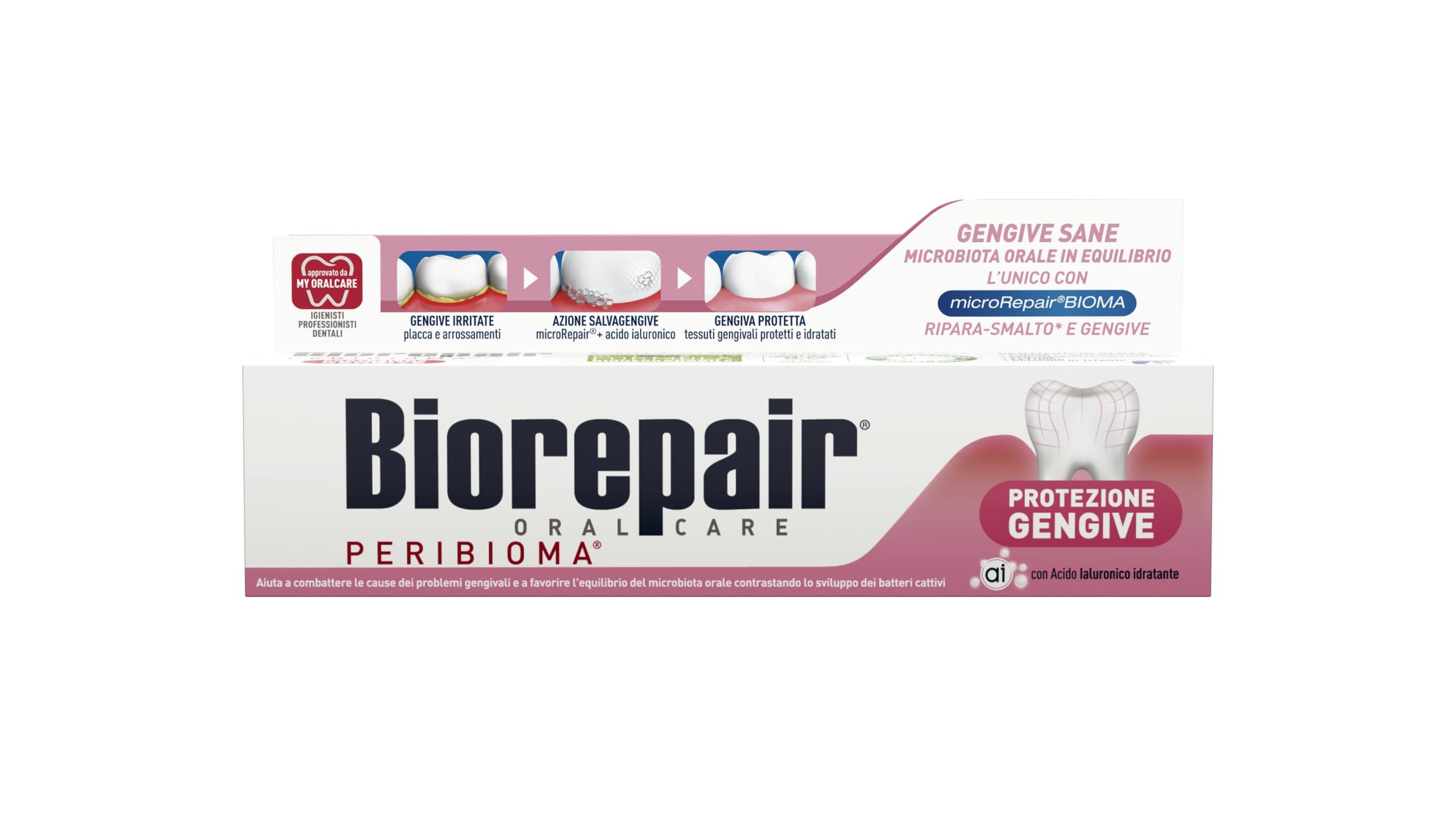 Biorepair, Pasta dentífrica peribioma protector de encías, 12 paquetes de 60 ml, combate y previene problemas de encías con probióticos, ácido hialurónico hidratante, sin flúor