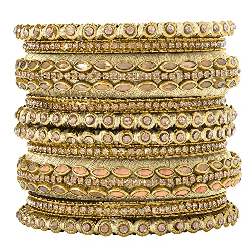 Aheli Silk Thread Faux Stone Studded Bangle Set Chuda Ethnic Indian Wedding Wear Fashion Jewelry Gift for Women