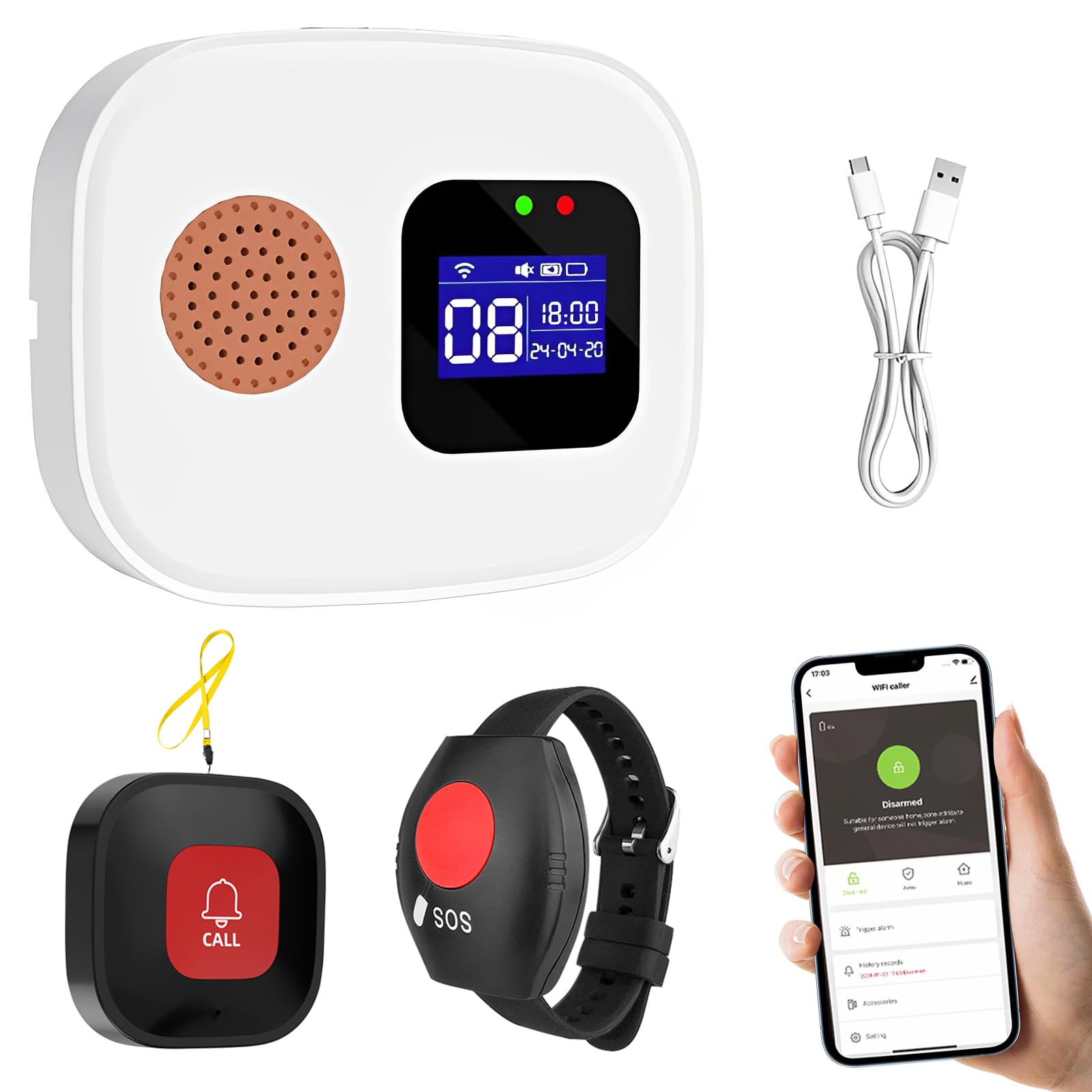 Bracelet Alarme Urgence Seniors - WiFi 2.4GHz - Appel SOS - Pour Personnes Âgées