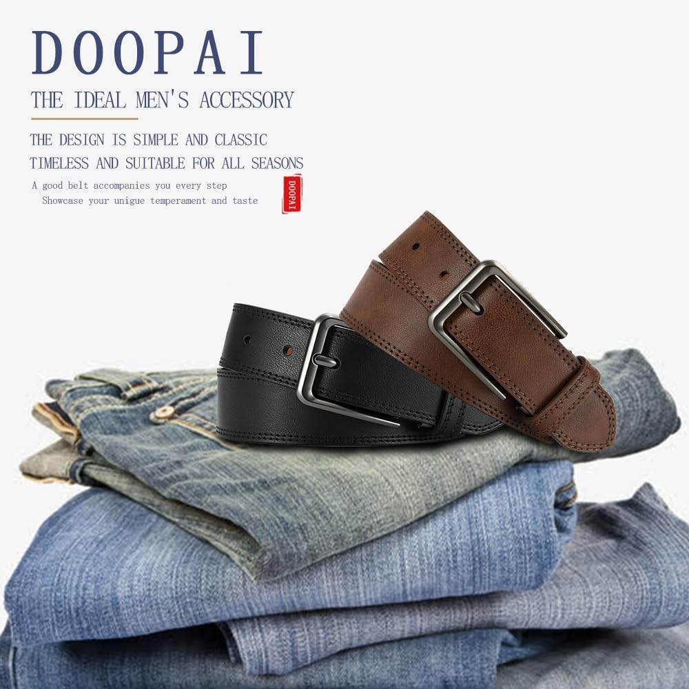 DOOPAI Men's Leather Belt - 1 3/8" Genuine Cowhide Dress Belt for Work, with Quick-Size Adjuster Golf & Casual