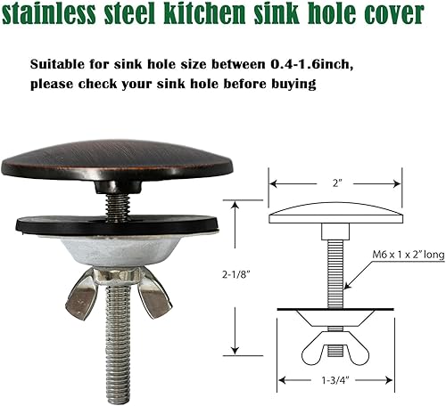 Miniatura 2 de Cubierta de orificio para fregadero, tapa de orificio de fregadero de cocina de acero inoxidable de 2 pulgadas, cubierta de orificio para orificio