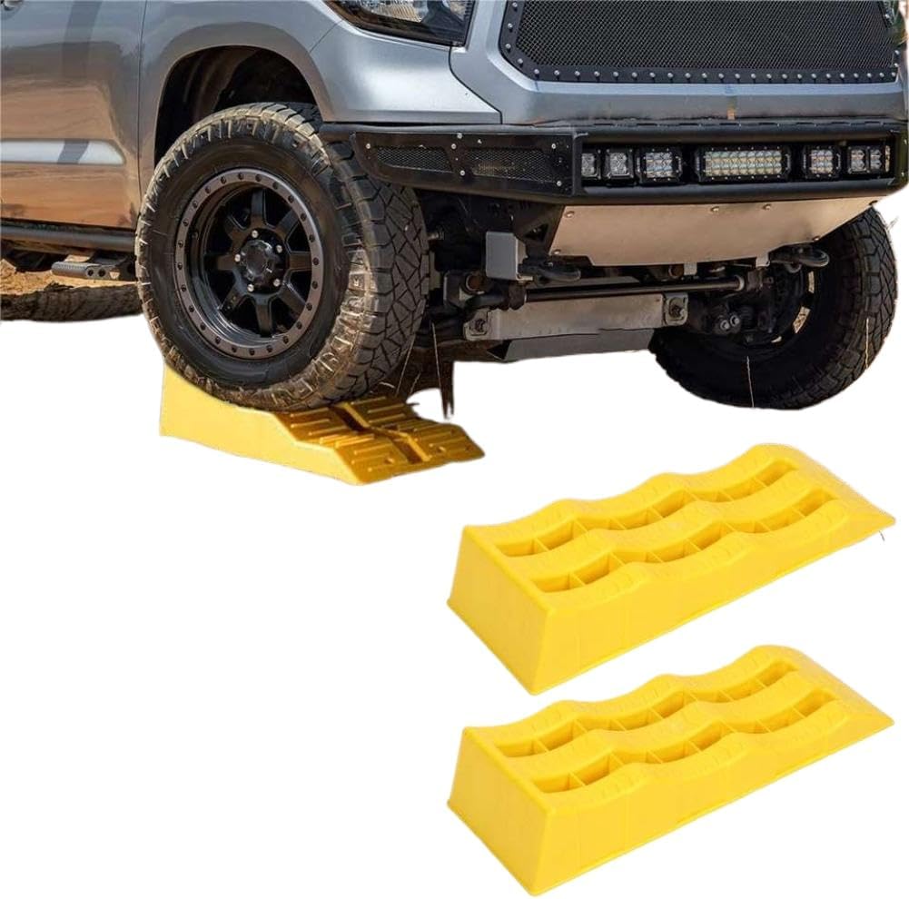 1 Pair 3 Stage RV Leveling Ramps Yellow Trailer Camper Wheel Chocks for Stabilizing Uneven Ground and Parking Compatible with