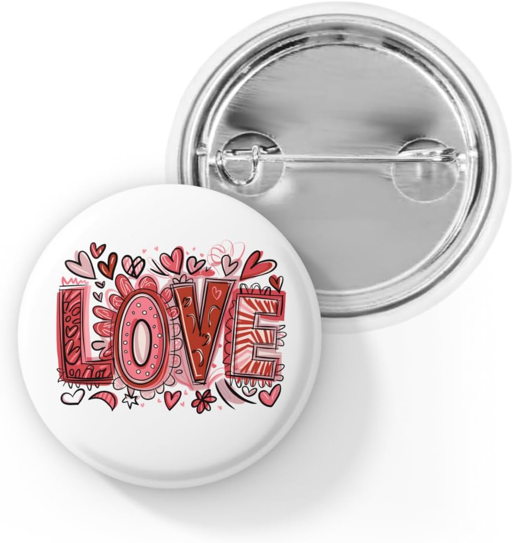 Valentine Love Pin Button, Cute Heart Art Pin Back, Romantic Gift for Her