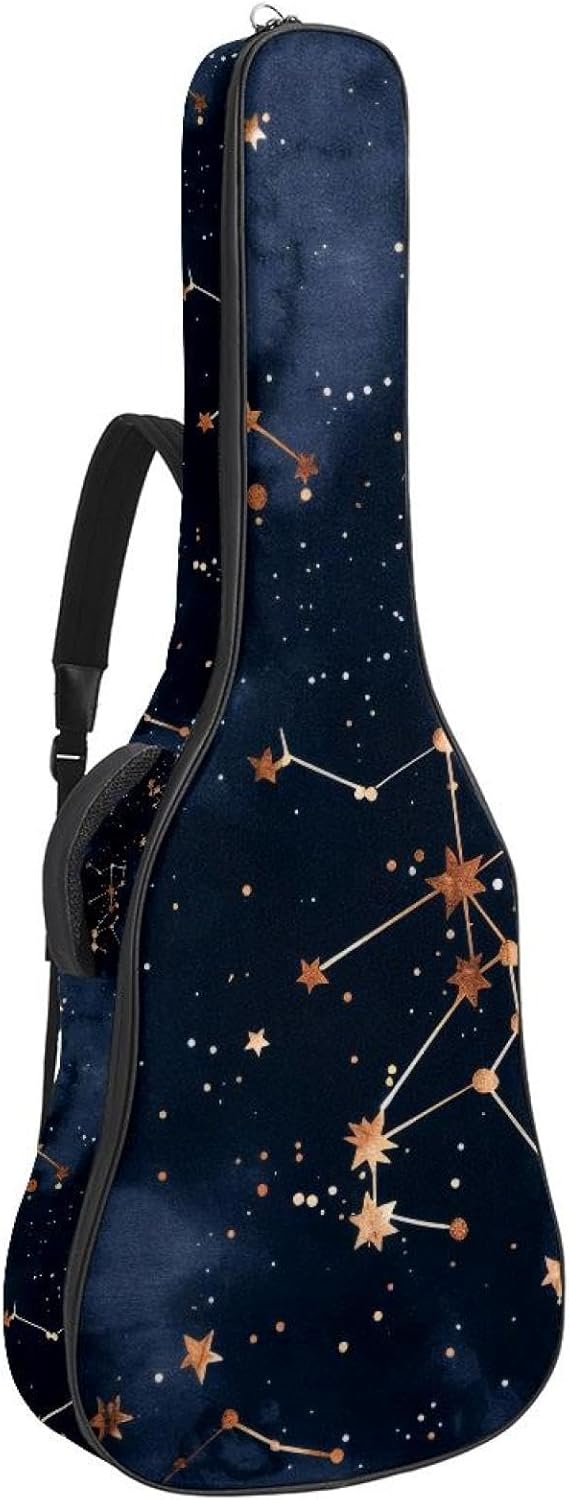 40 41 42 Inch Acoustic Guitar Bag, 0.4 In Thick Sponge Padded Guitar Case Gig Bag with Back Hanger Loop and 2 Pockets, Galaxy Space Constellations Seamless Pattern