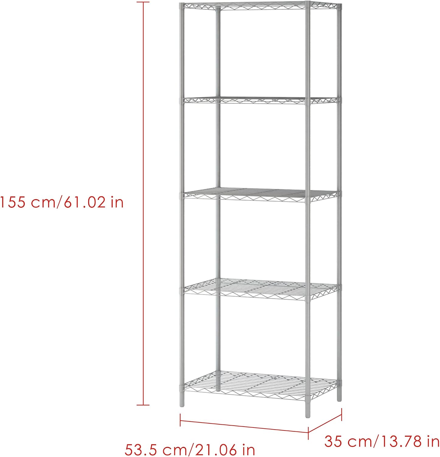 HOME BI 5-Tier Wire Shelving Unit, 5 Layers Tall Storage Shelves, Metal Home Organization Rack for Closet, Garage, Pantry, Kitchen, Laundry Room, Cubby, Bathroom, 21×14×61 inches, Grey