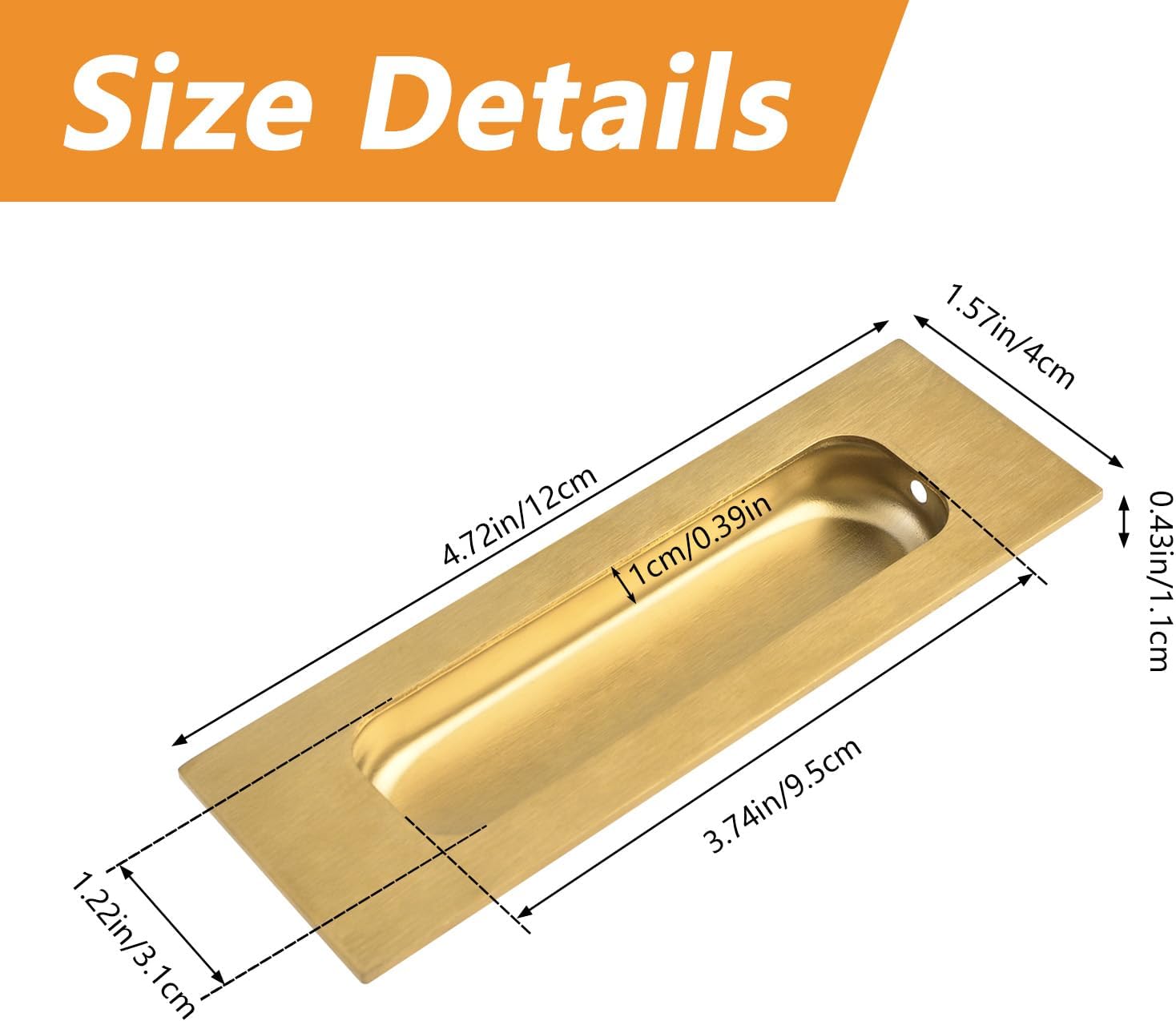 MOROBOR 4pcs Square Brushed Gold Flush Pulls, Recessed Finger Pull 4.7 Inch Length Sliding Door Handles Stainless Steel Cabinet Handles for Wardrobe Drawer