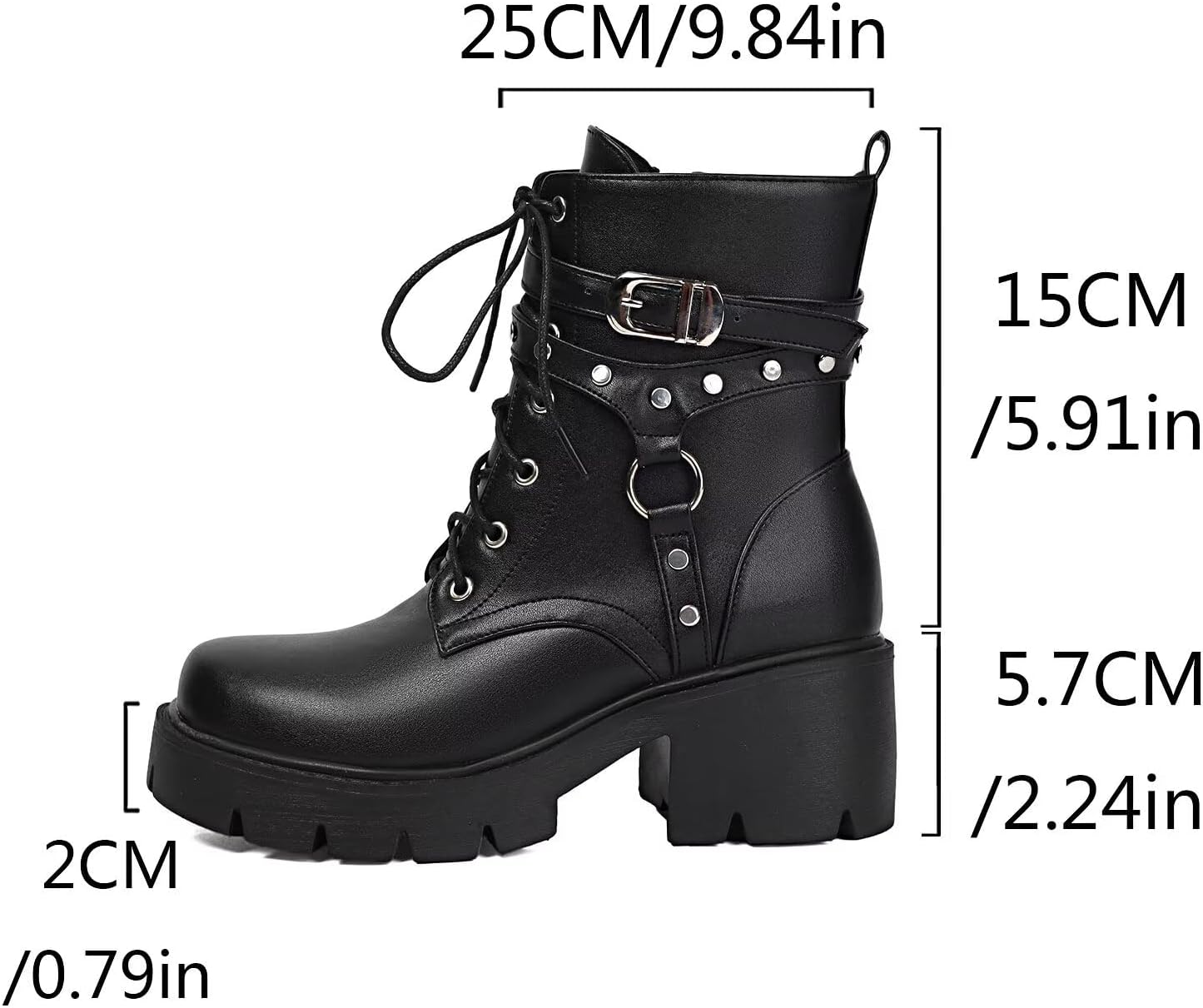 Women's Buckle Goth Platform Ankle Boots Chunky Block Low Heel Punk Combat Short Booties Biker Moto Cosplay Party Fashion Lace Up Round Toe Side Zipper Boot