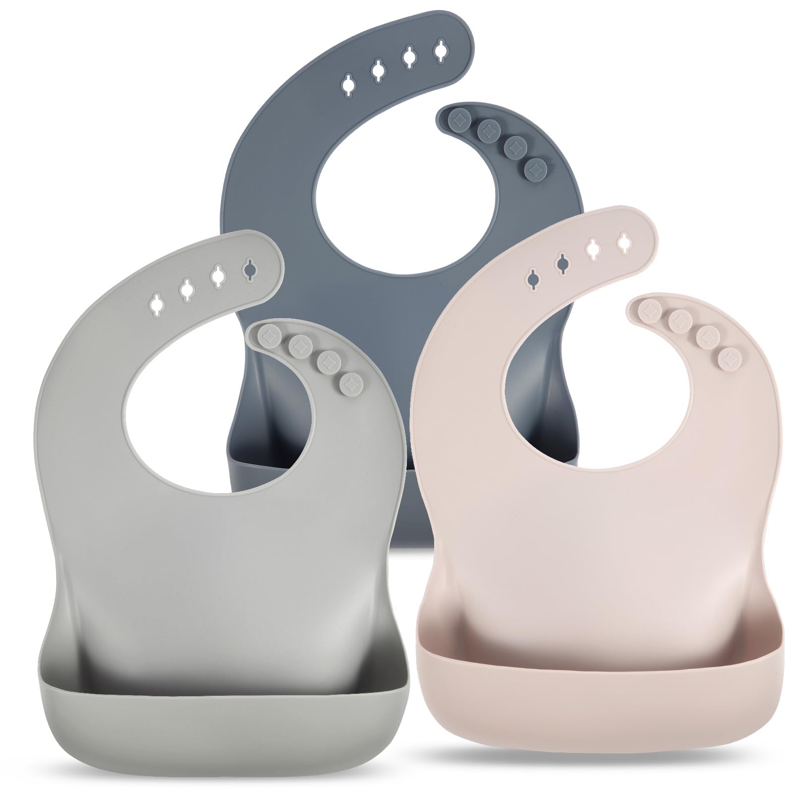 Eascrozn Silicone Bibs for Babies Toddler Set of 3, BPA Free
