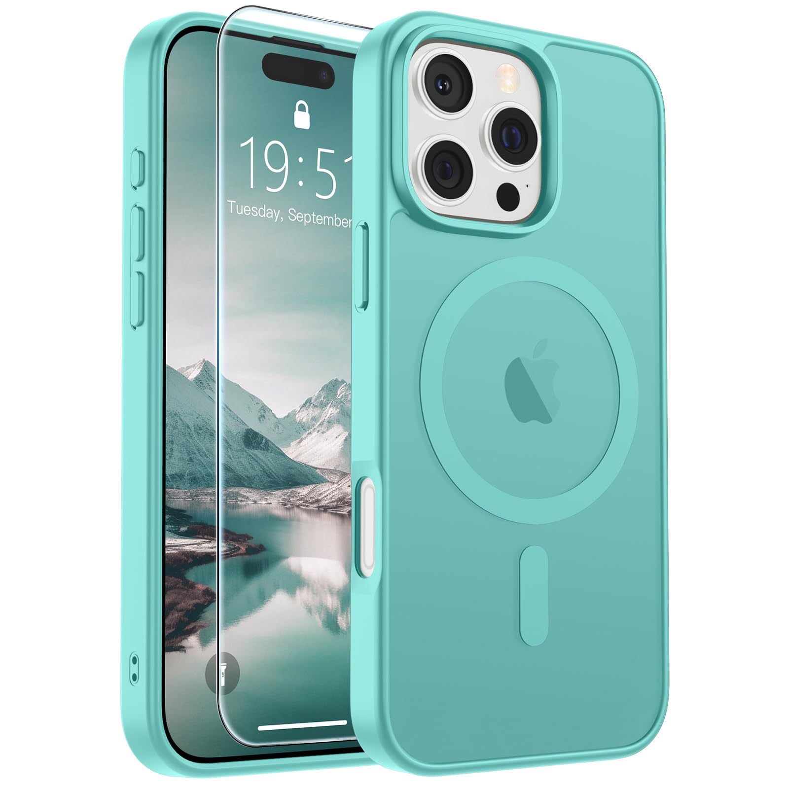 SUPFINE Magnetic for iPhone 16 Pro Case Blue Green | With Screen Protector, Translucent Matte, Compatible with MagSafe, Military Grade Drop Proof, Rugged Shockproof Protective