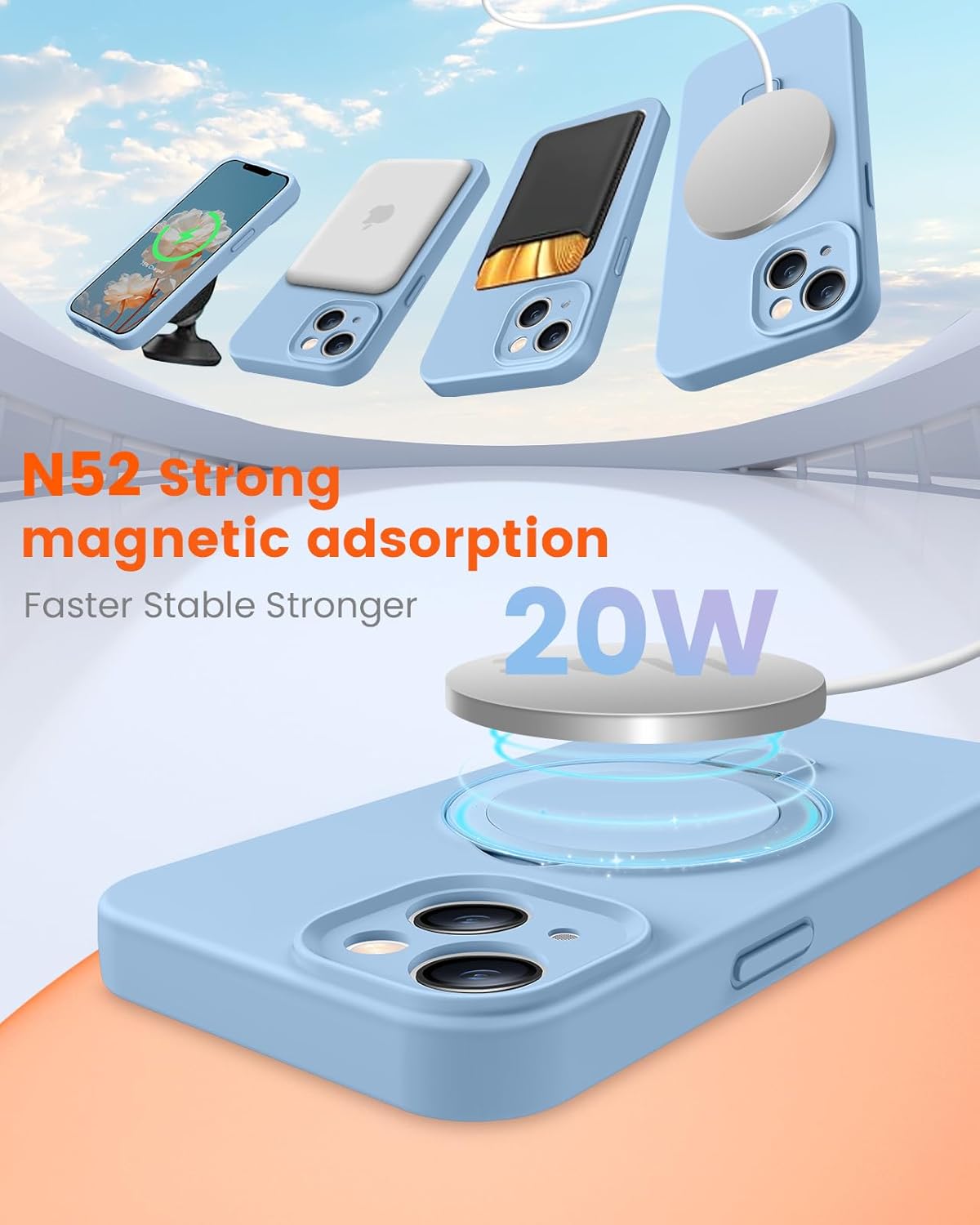 Liquid Silicone Case for iPhone 14 with Magnetic Ring Stand, Upgraded Camera Lens Protection, Mil-Grade Drop Shockproof, Anti-Scratch Microfiber Lining Silicone Case (Azure Blue) - Image 4