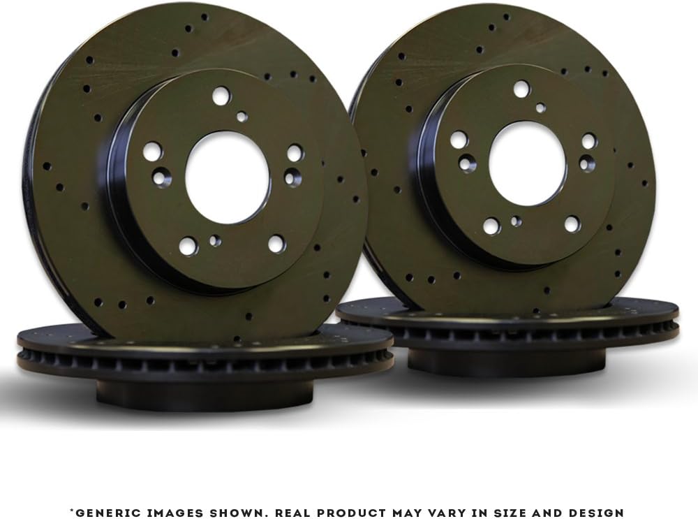 [Front+Rear Rotors][ReadytoInstall] 4 Black Coated Cross