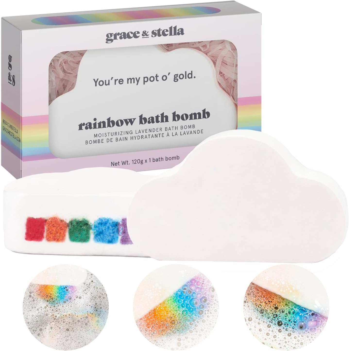 Grace & Stella Rainbow Bath Bombs for Kids (1Pack) Kid