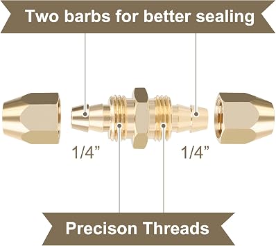 Hromee 4PCS Solid Brass Reusable Fittings For 1/4-Inch ID PU Polyurethane Hose, Air Hose Splicer End Repair Fittings