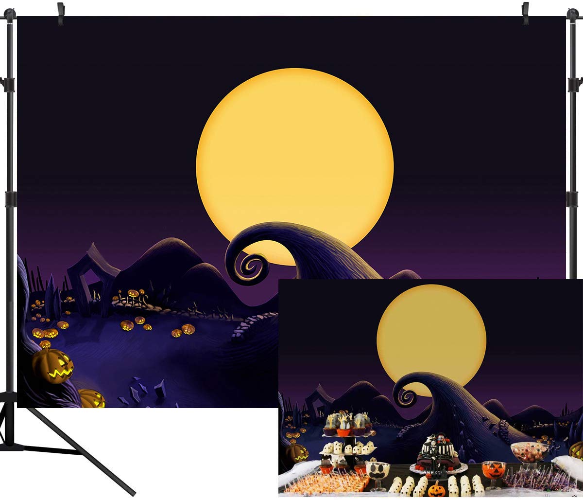 Duluda 7x5ft Nightmare Before Christmas Themed Backdrop Halloween Pumpkin Birthday Baby Shower Photo Studio Photography Background Party Home Decor Pictures Decoration Shoot HW39