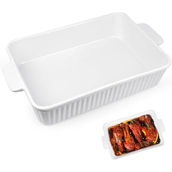 Large Ceramic Casserole Dish Rectangular 4.5 Litres with Handle 38   23   7.3 cm White Lasagne Casserole Ceramic Casserole Dishes for Tiramisu Casserole