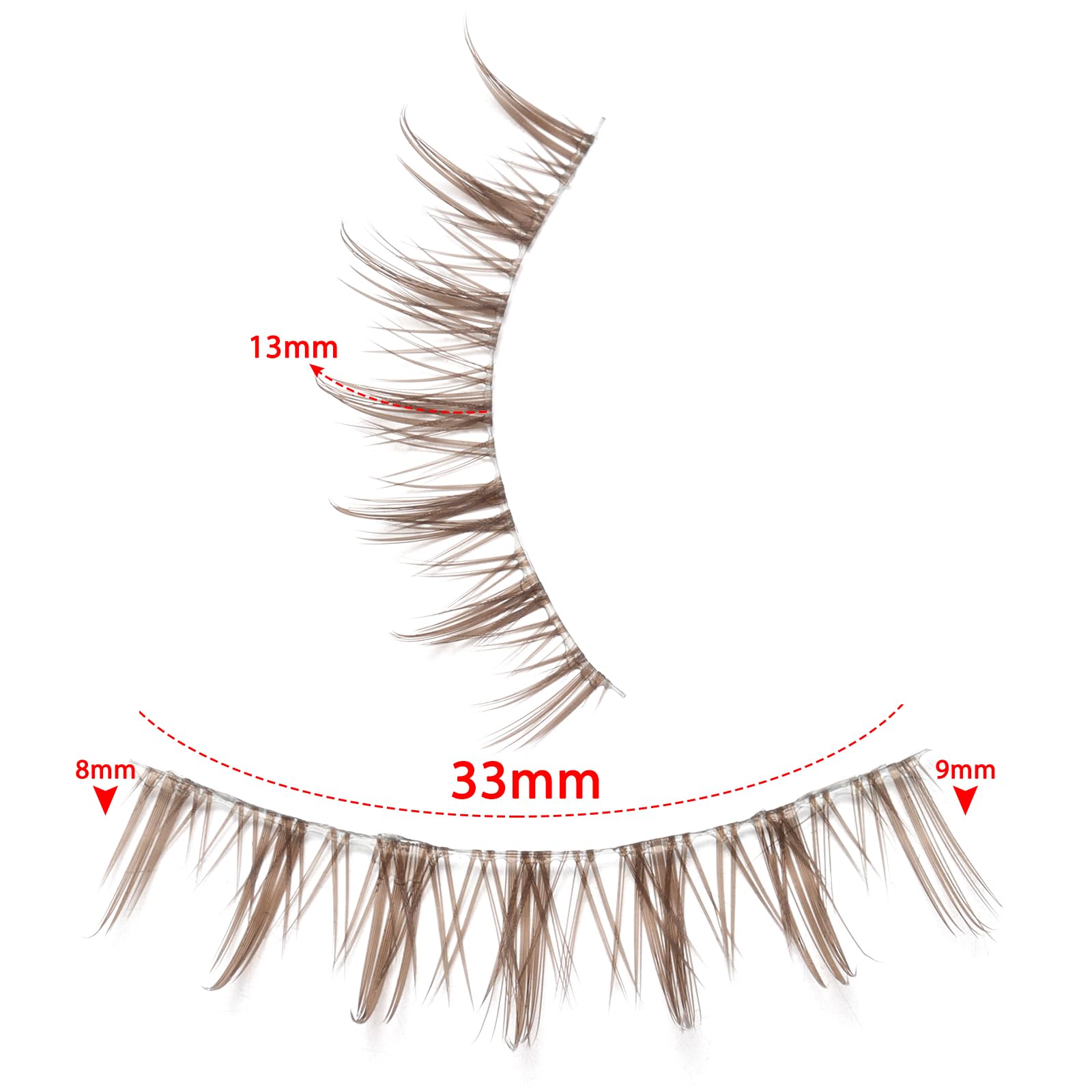 A06 Brown Manga Lashes - 10 works, Clear Band, Asian False Eyelashes, Natural Look, Individual Clusters (8-13mm) - Image 2