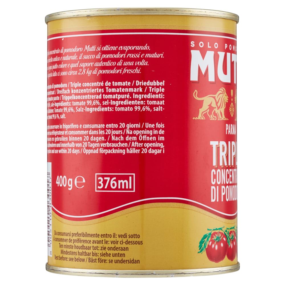 Mutti Triplo Concentrato Di Pomodoro - Triple concentré de tomates - 100 % tomates italiennes - Boîte de 400 g