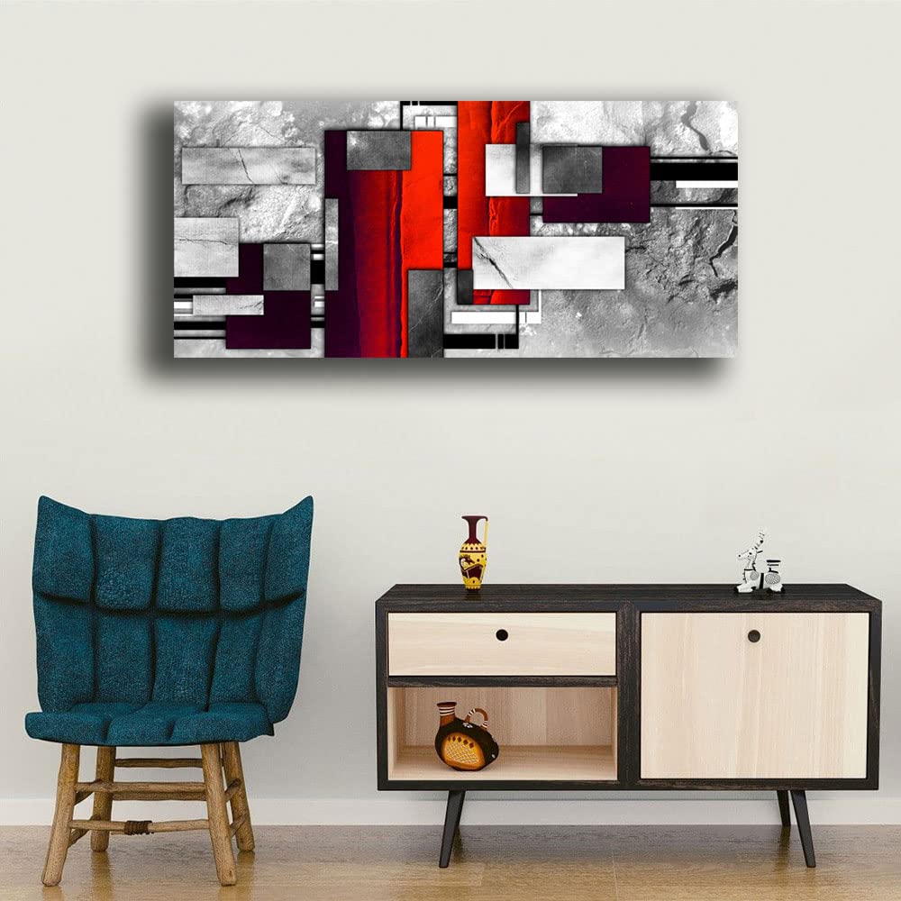 Quadro Moderno Soggiorno Verticale Astratto Shabby chic Industrial Quadri moderni da Parete XXL grande Stampa su tela Canvas Decorazione Murale muro Arredo Camera letto Cucina (50x100 cm, Rosso)