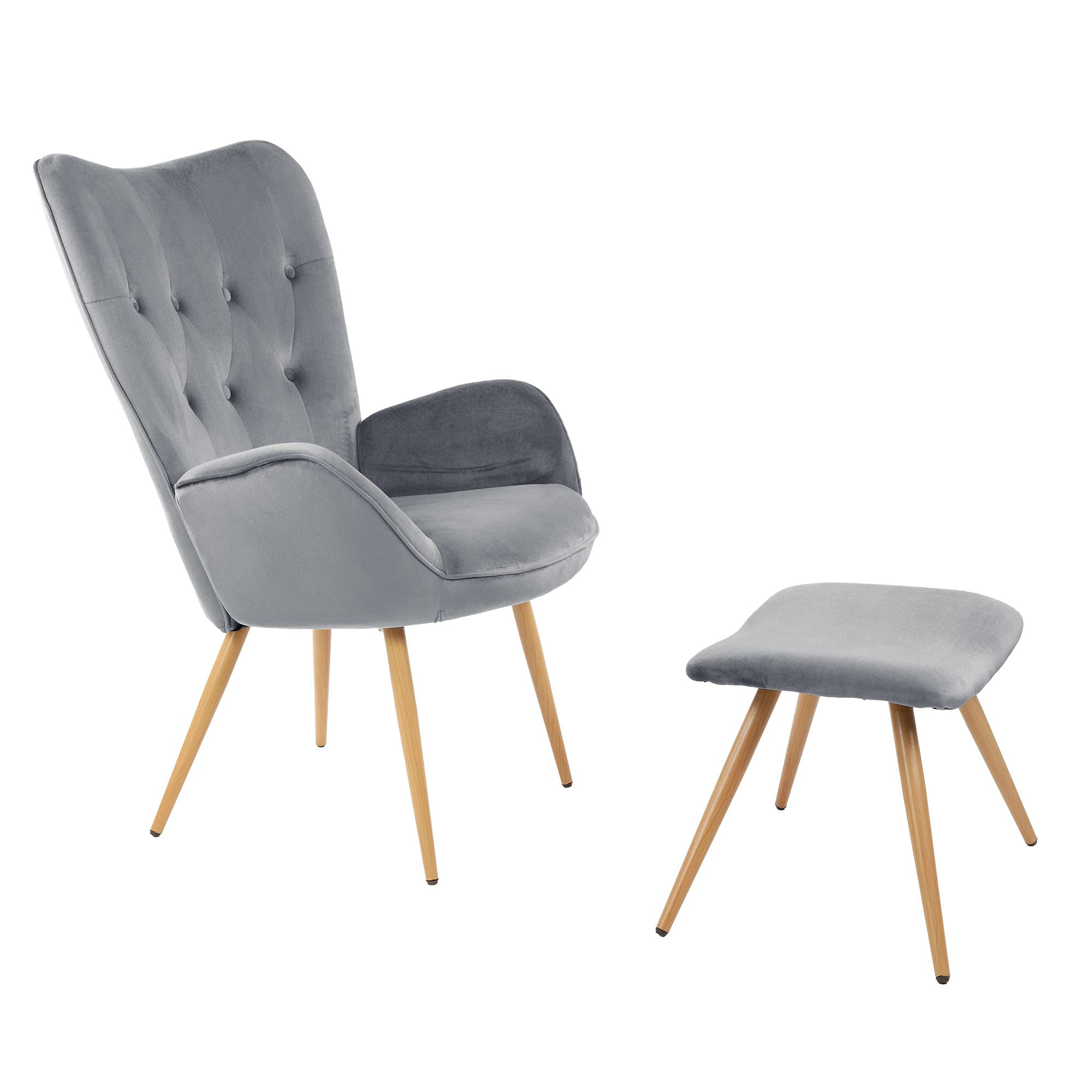 Albatros Sillón de Orejas Taburete York, Gris, Funda de Terciopelo, cómodamente tapizado, butaca para TV, sillón tapizado