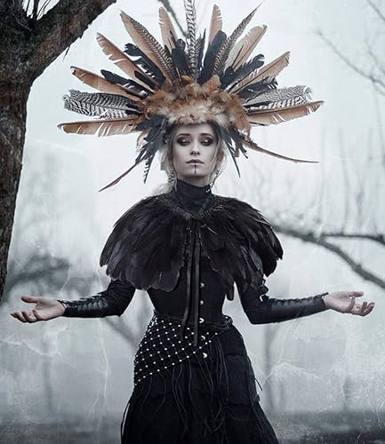 Miniatura 9 de L'VOW Estola de capa de plumas de moda negro blanco beige chal iridiscente