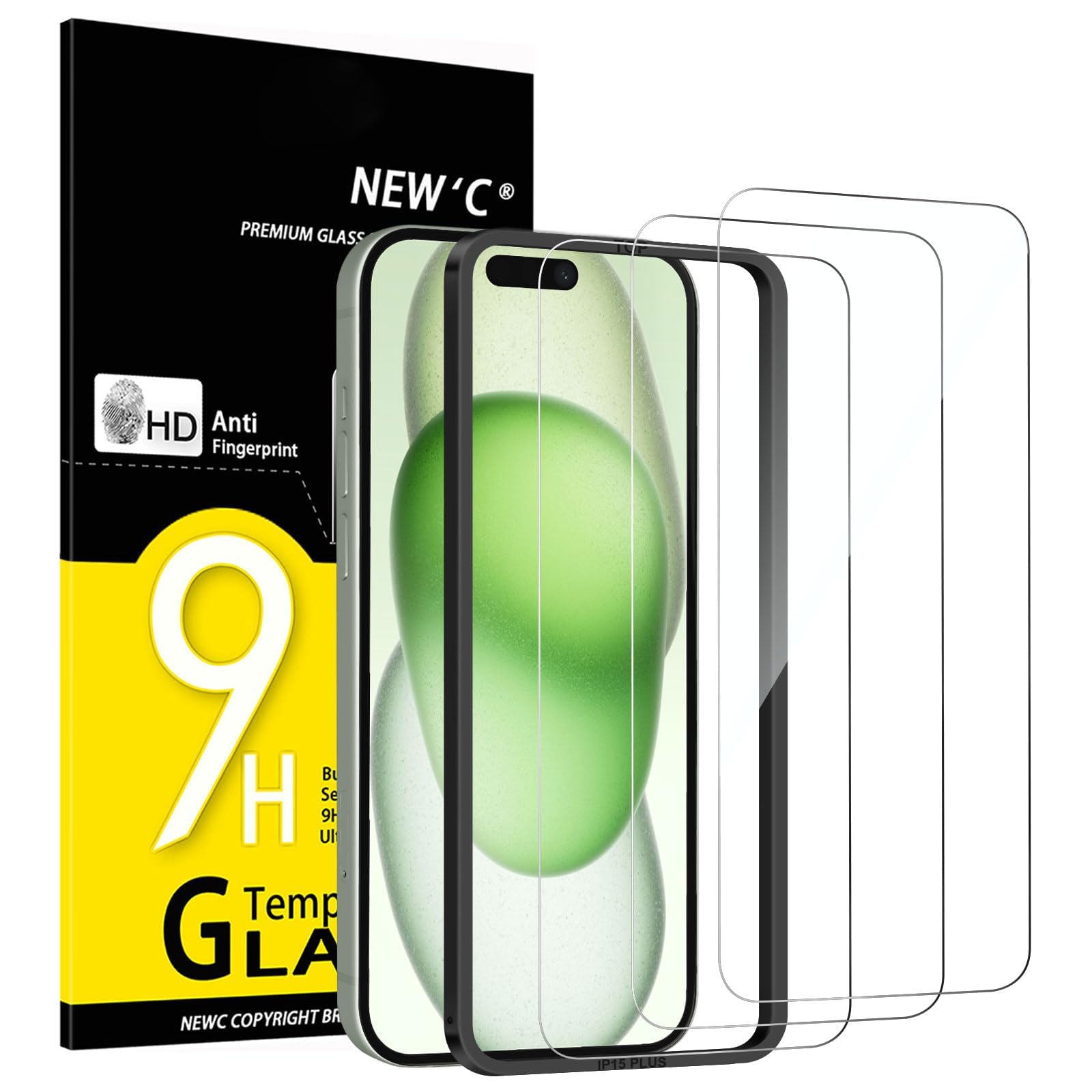 NEW'C 3 Pack Designed for iPhone 16 Plus,15 Plus Screen Protector (6.7 inches),Enhanced Tempered Glass Protection with easy installation tool included,Case Friendly Ultra Resistant