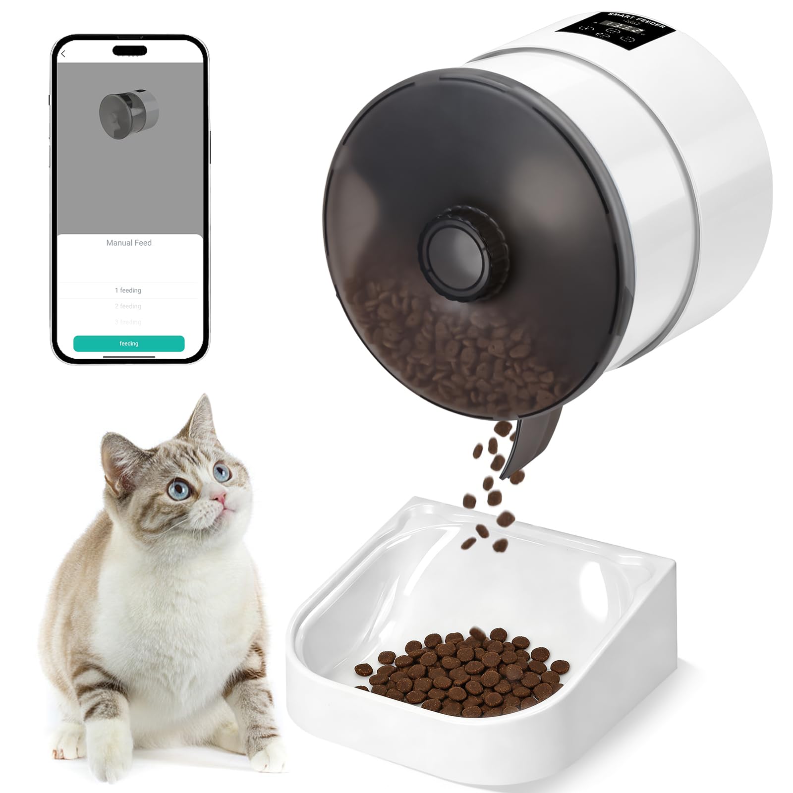 GOYJOY Automatic Cat Feeder,3.5L Cat Feeder Automatic with Timer,Smart Pet Feeder with 2.4G WiFi & App for Dry Food(1-6 Meals per Day), Clog-Free Rolling Design for Cats and Dogs