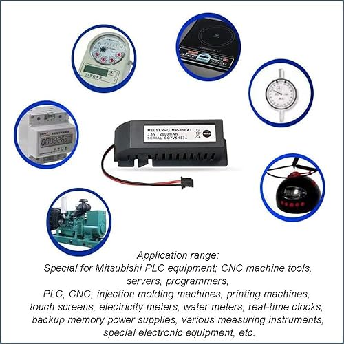 Miniatura 4 de XIAOXX - Batería de iones de litio no recargable de 3.6 V MR-J3BAT 2000 mAh PLC para ER6VC119AB MELSERVO MR70 con enchufe negro