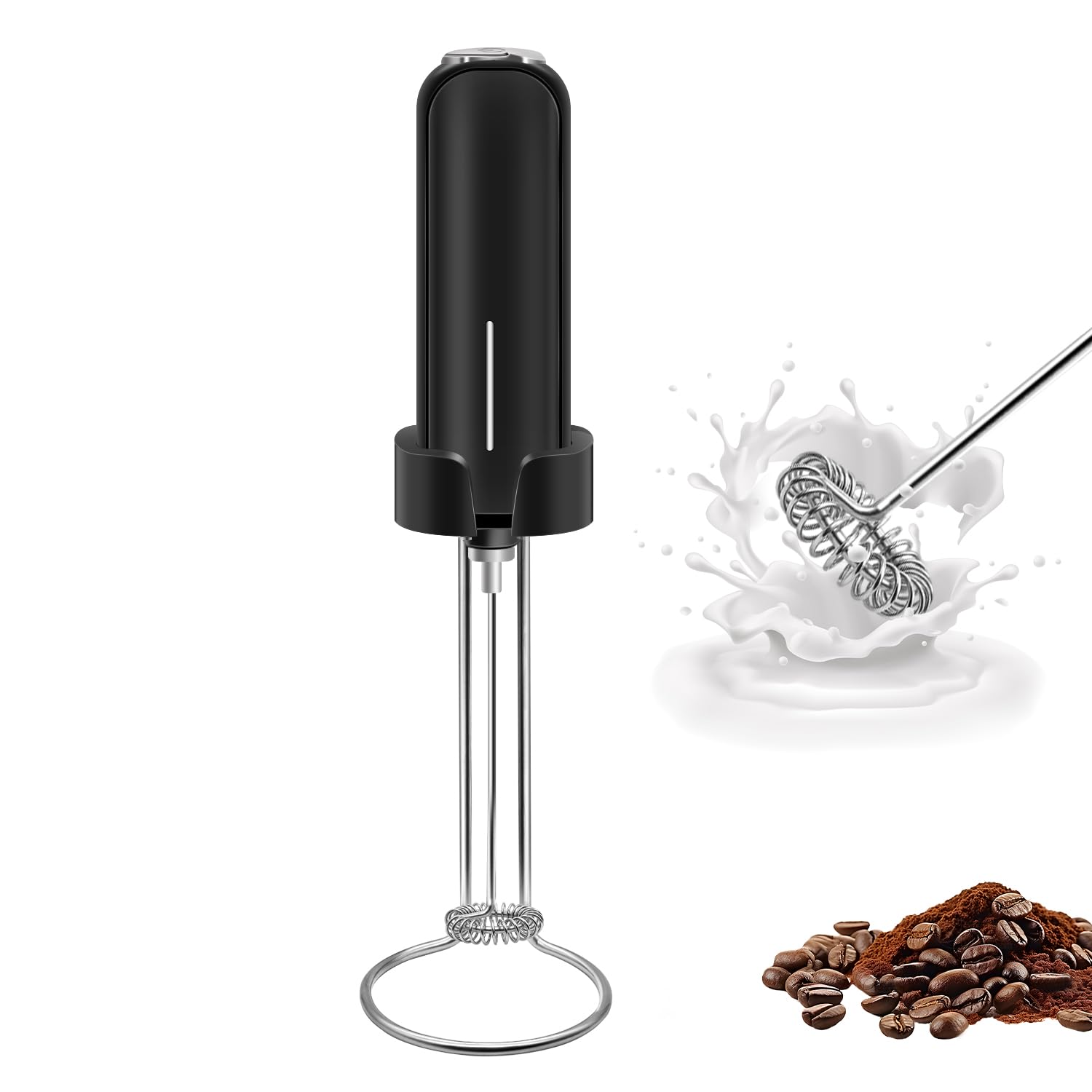 Espumador de leche de mano, funciona con pilas, batidor doble, batidor eléctrico de espuma, mezclador de bebidas de mano, mini varita espumadora con batidor de acero inoxidable para café, capuchinos