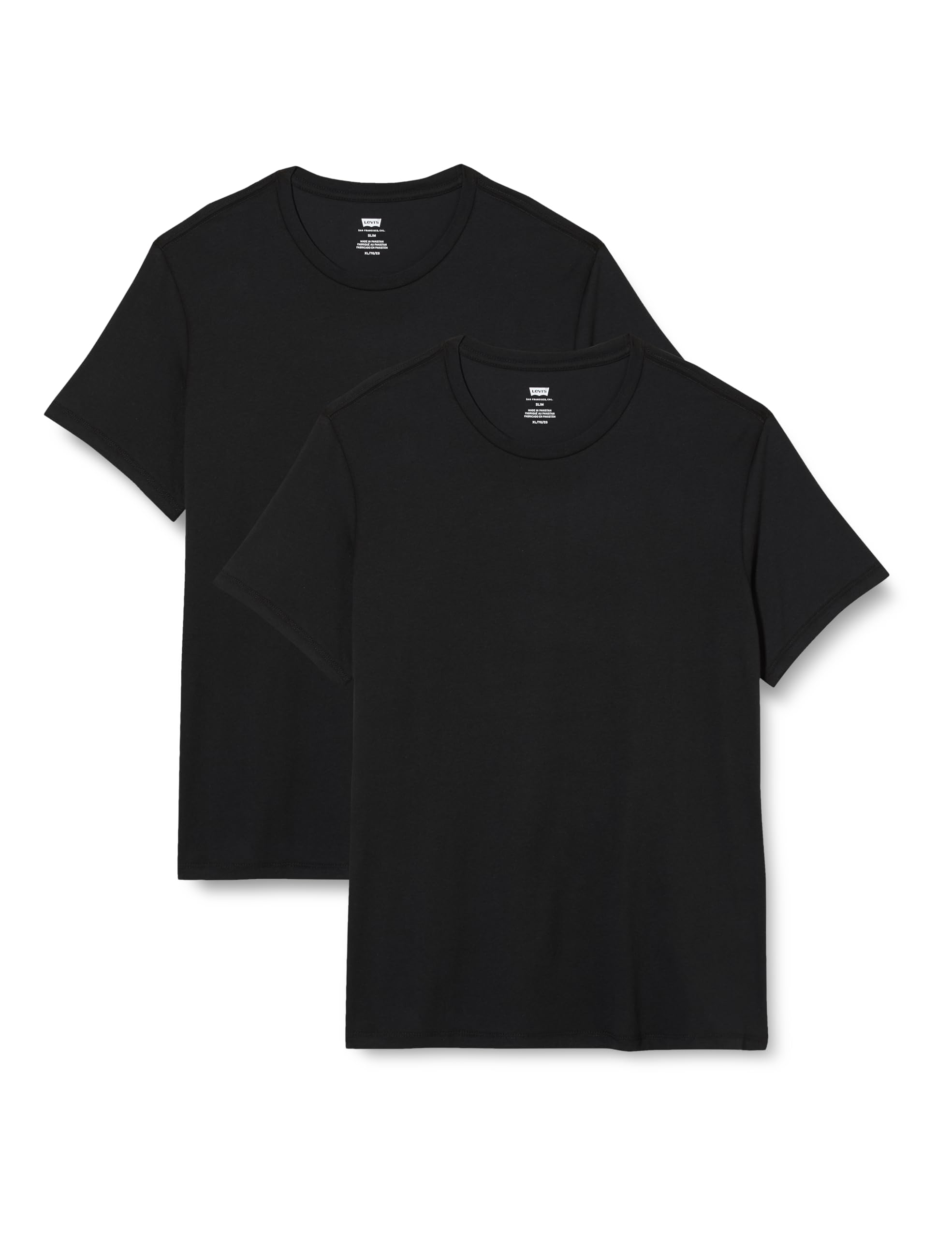 Levi's Men's Slim 2-pack Crewneck Tee, Black + Black, XS