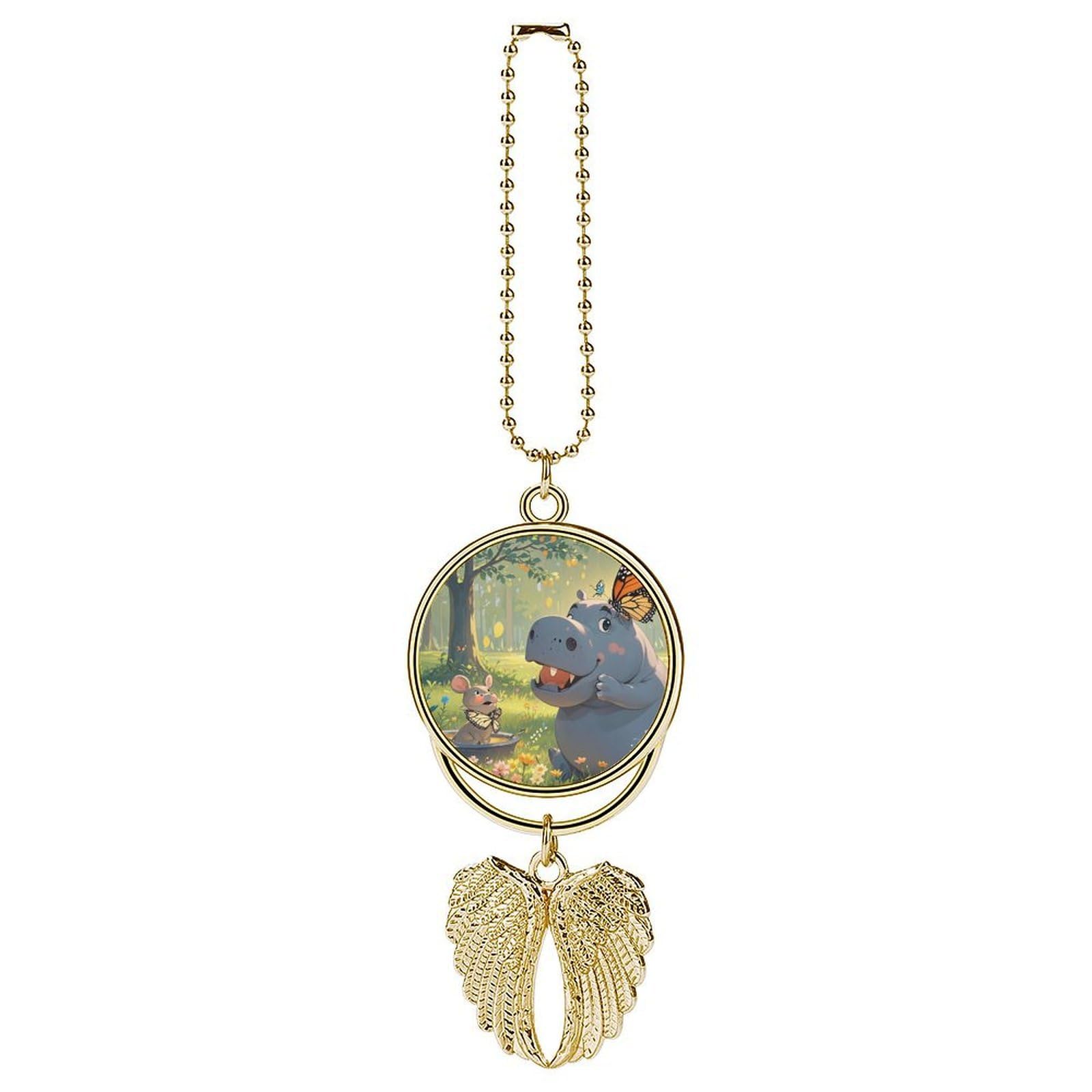 Butterfly and Hippo Car Charm Alloy Car Rear View Mirrors Hanging Ornaments Stylish Car Pendant Funny Auto Hanging Accessories Car Hanging Ornaments Gift for Women Men