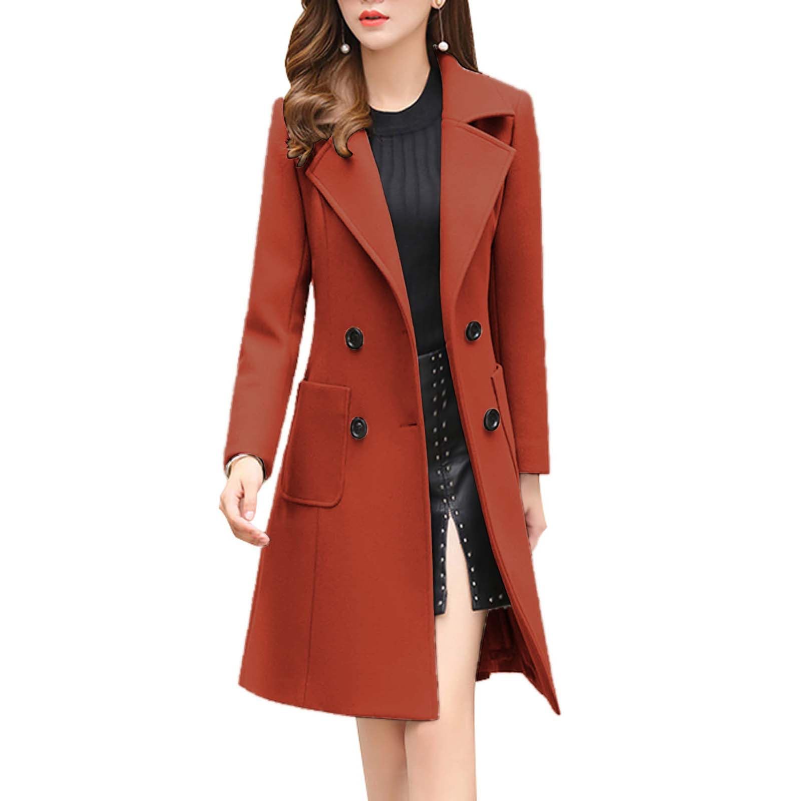 Genérico Abrigo Mujer Lana Mezcla Elegante, Chaqueta Doble Botonadura con Cuello Solapa, Americana Formal para Otoño Invierno, Oficina y Eventos